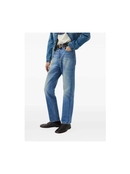 Jeansy straight leg Versace z przetarciami niebieskie