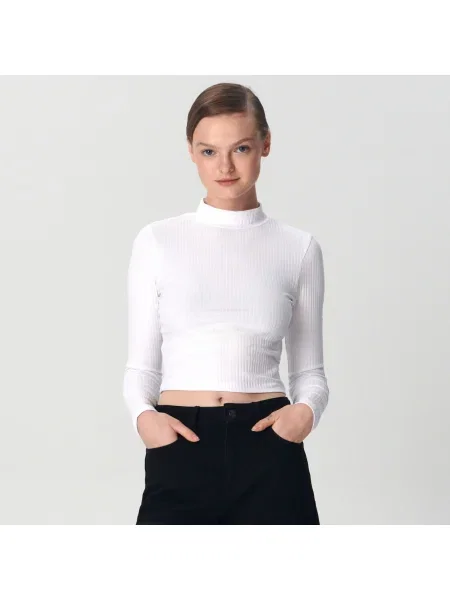 Crop top Sinsay s dlouhými rukávy bílý