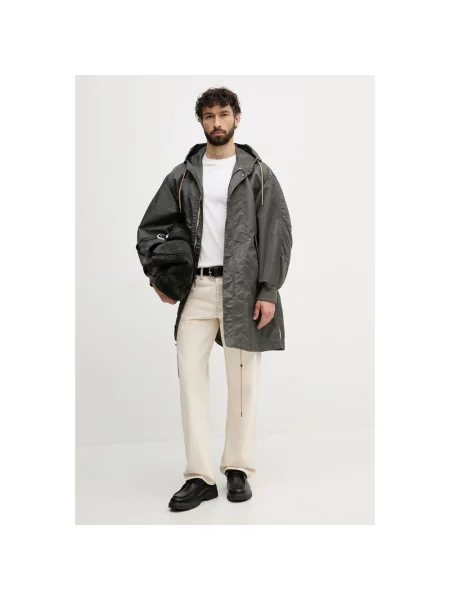 Lniana parka Armani Exchange dwurzędowa zielona
