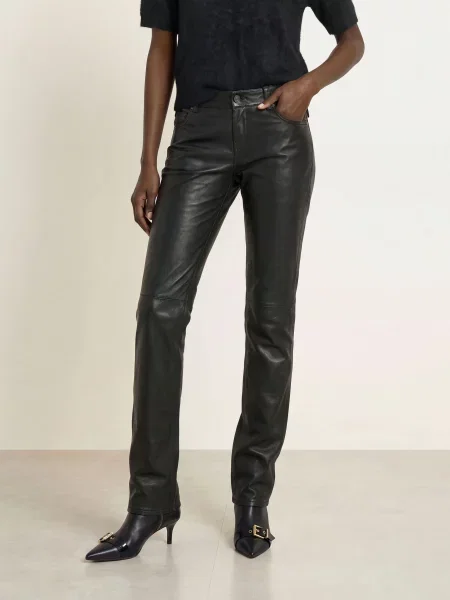 Allsaints Kožené Kalhoty Riella černá
