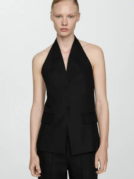 MANGO Жилет класичний Льон чорний