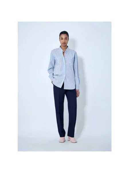 Koszula Dries Van Noten w paski z paskiem niebieska