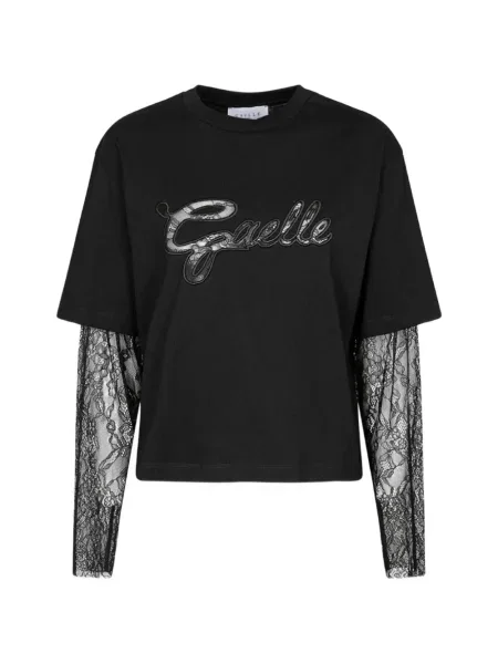Tricou Gaëlle Paris din dantelă cu autograf negru