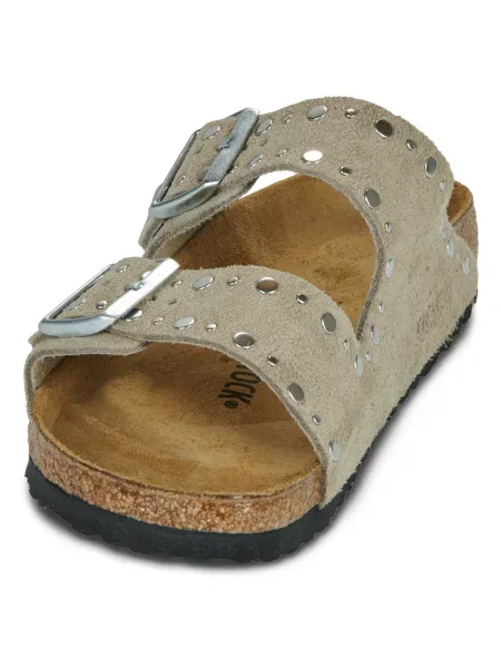 Kožené pantofle Birkenstock s nýty béžové