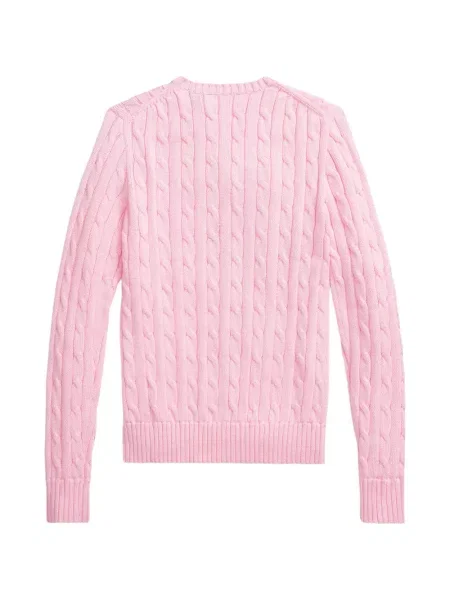 Siuvinėtas su raišteliu džemperis Polo Ralph Lauren v formos iškirpte rožinė