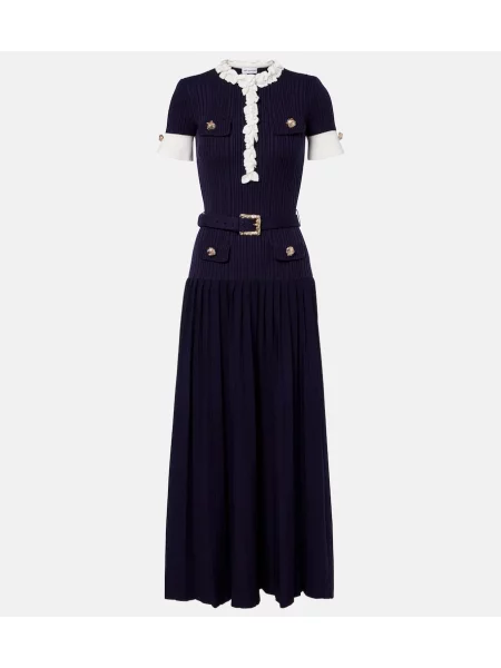 Cu centură rochie midi Self-portrait tricotate albastru