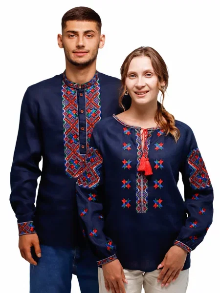 Лляна Вишита сорочка Folk Moda темно-синій синя