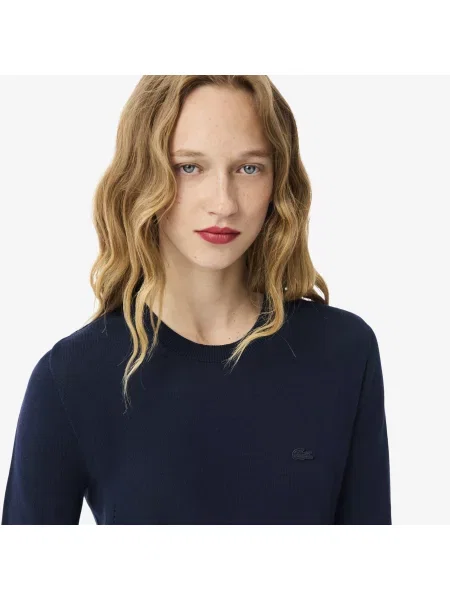 Lacoste Sweter 3D Z Okrągłym Kołnierzykiem Granatowy niebieski