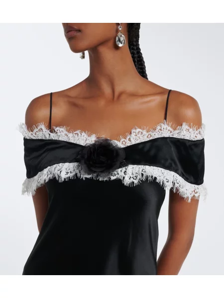 Rochie midi Rodarte din satin cu model floral cu aplicații negru