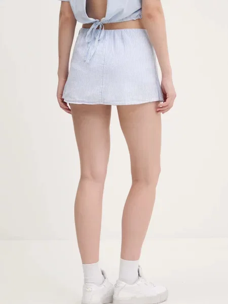 Lněná sukně Hollister Co. mini pouzdrová modrá