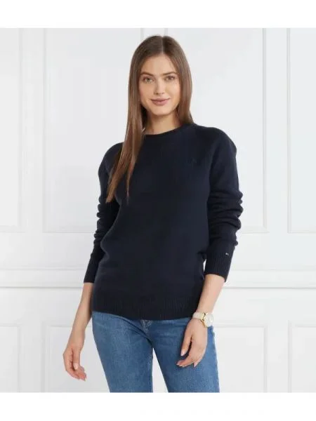 Tommy Hilfiger Gyapjú kötött pulóver MID GG C-NK kék