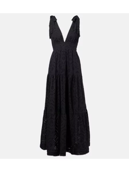 Rochie maxi Poupette St Barth cu broderie de costum negru