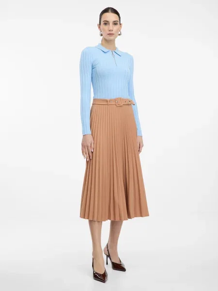 Fusta plisata Orsay plisată până la genunchi maro