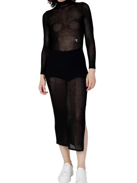 Długa przezroczysta sukienka jeansowa Calvin Klein Jeans żakardowa czarna