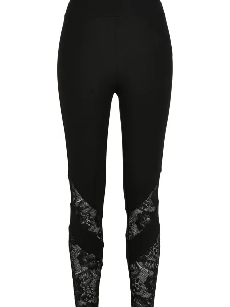 Leggings Urban Classics cu talie înaltă din dantelă negru