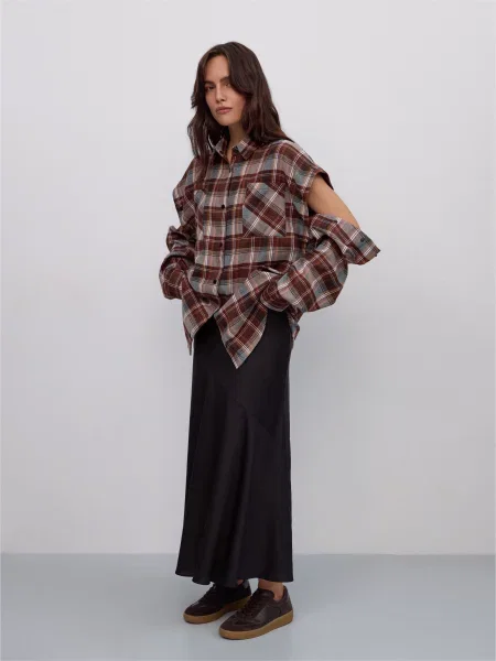 Сорочка в клітинку Estro віскоза/поліестер коричневий