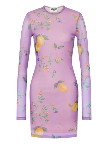 Rochie din denim Moschino Jeans cu model floral cu imagine lungă violet