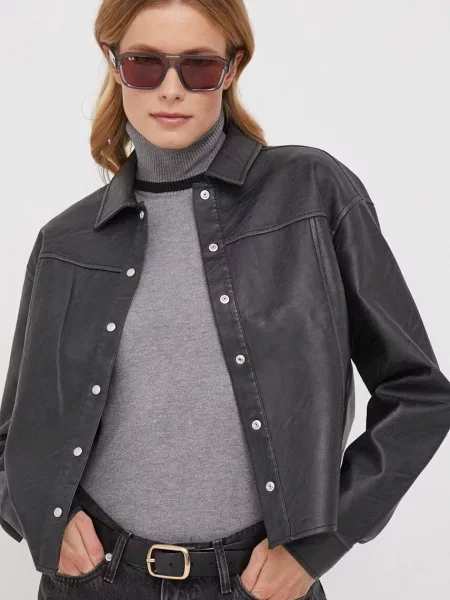 Риза Calvin Klein Jeans дамска със свободна кройка с класическа яка черно