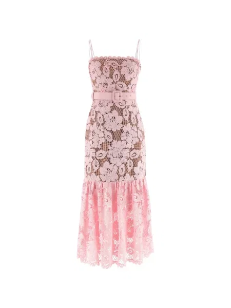 Rochie midi Self-portrait din dantelă până la genunchi de costum roz