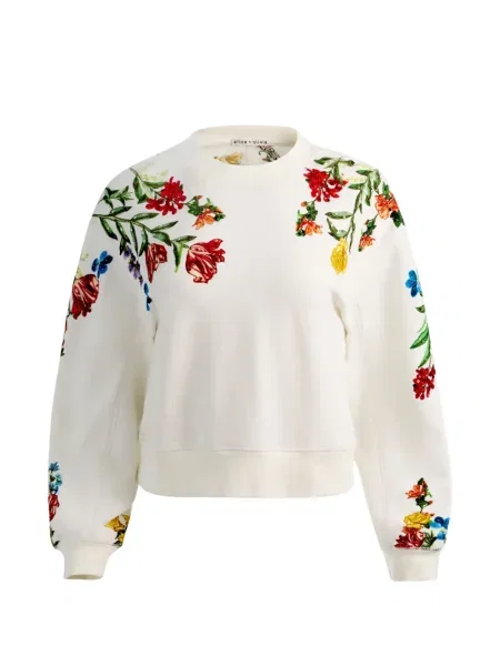Hanorac crewneck Alice + Olivia cu decolteu rotund alb