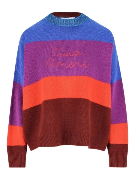 Pulover Giada Benincasa cu broderie cu dungi violet