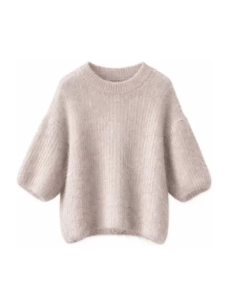 Sweter oversize Opal Studio z krótkim rękawem beżowy