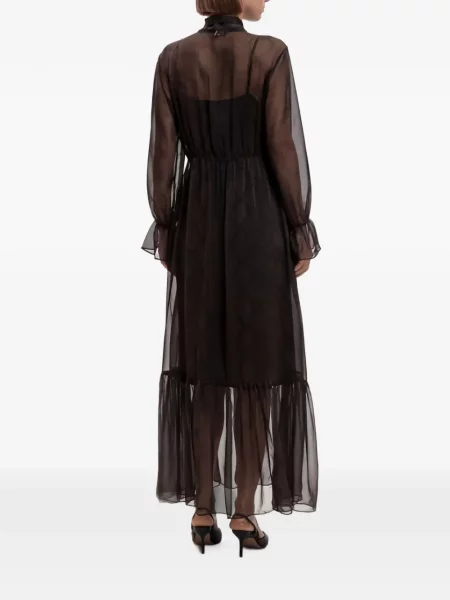 Rochie maxi Twinset cu funde cu model piele de șarpe maro