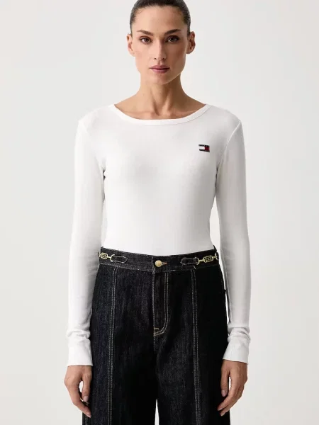 Tricou cu mânecă lungă Tommy Hilfiger alb