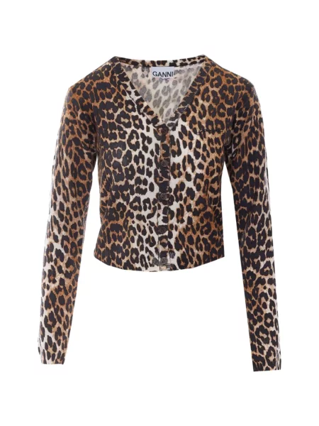 Cardigan Ganni cu model leopard cu decolteu în V