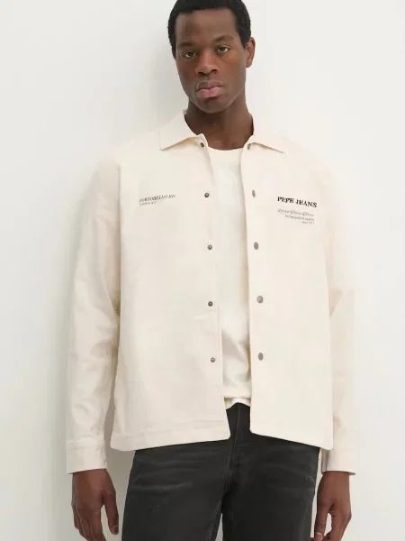 Pepe Jeans camasa jeans SAM barbati cu guler clasic regular bej