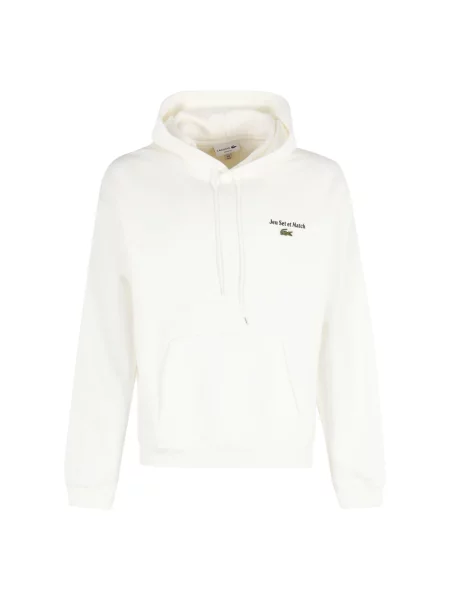 Bluza z kapturem Lacoste polarowa z nadrukiem biała
