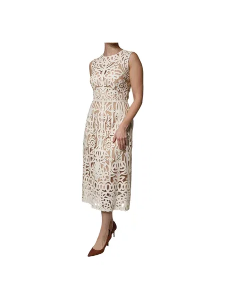 Sukienka midi Dolce And Gabbana w kwiatki koronkowa biała