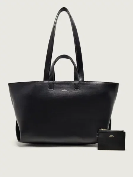A.P.C. De piele geantă shopper + borsetă Le Drummer negru
