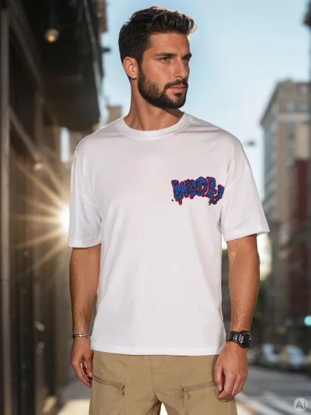 T-shirt z nadrukiem i bawełną Dstreet biały