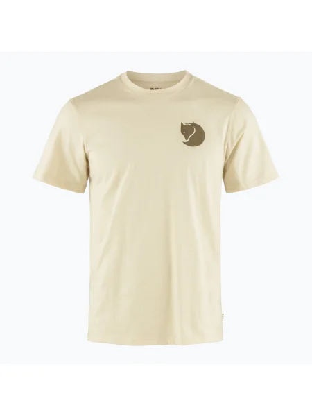 Fjallraven t-shirt sportowy Walk With Nature beżowy z nadrukiem biała