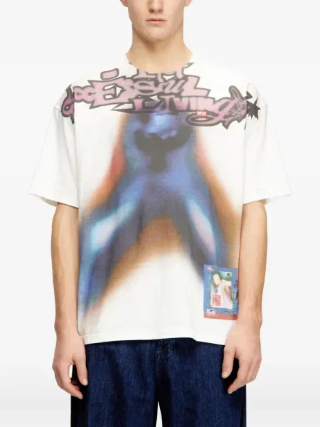 Tricou Diesel cu imagine scurt alb