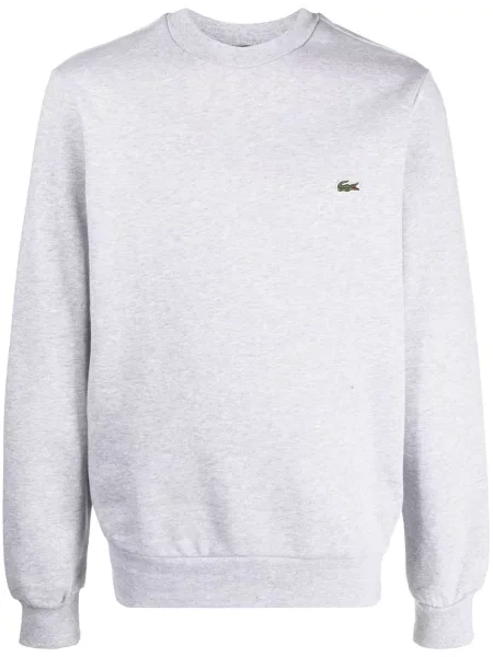 Sweter Lacoste polarowy z okrągłym dekoltem szary