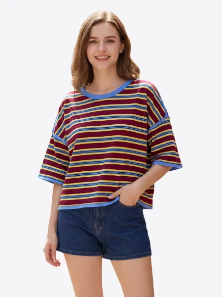 Imily Bela Tricou albastru / galben auriu / burgundy roșu