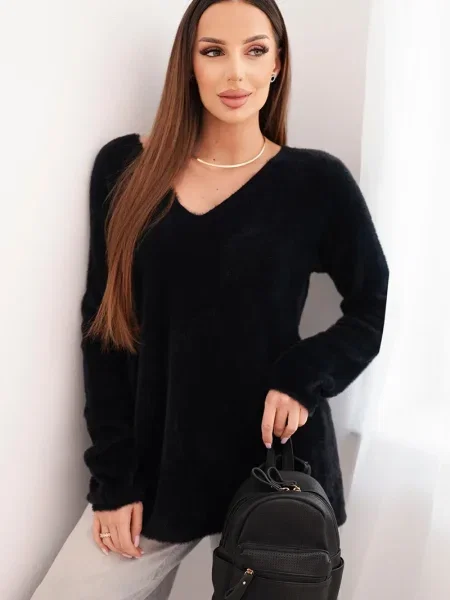 Pulover Kesi Włoski de lână cu decolteu în V negru