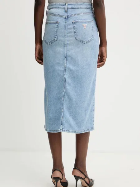 Guess spódnica jeansowa MILA midi prosta granatowy