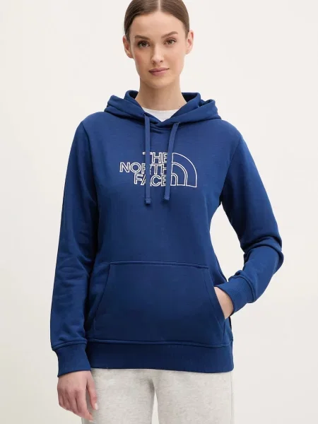 The North Face bluză Drew Peak Light femei bleumarin cu glugă cu imprimeu