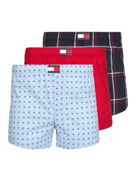 Boxeri pentru bărbați Tommy Hilfiger Woven Boxer Print 3 pack rwb foulard/med red/rwb w chck roșu