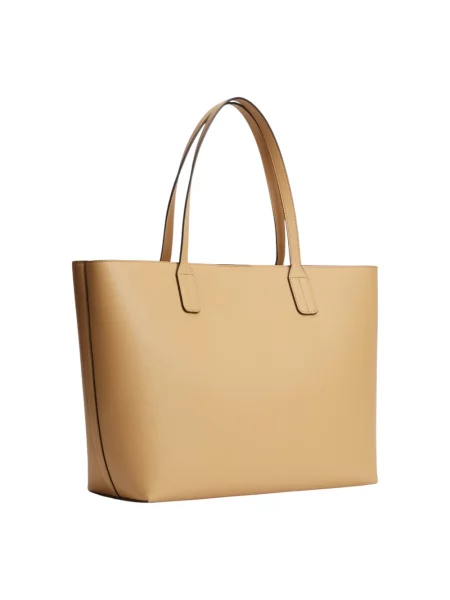 Torba shopper z przegródką zapinaną na błyskawiczny i zawieszką na drobiazgi Tommy Hilfiger beżowa