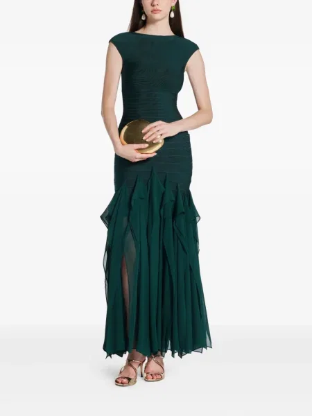 Рокля Hervé Léger с волани зелено