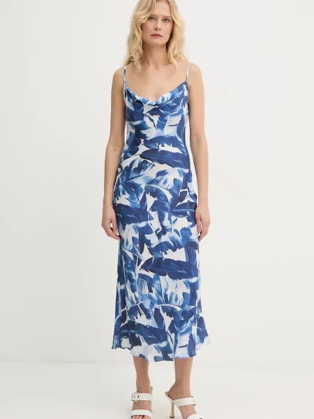 Guess sukienka bieliźniana z wiskozą AKILINA niebieska