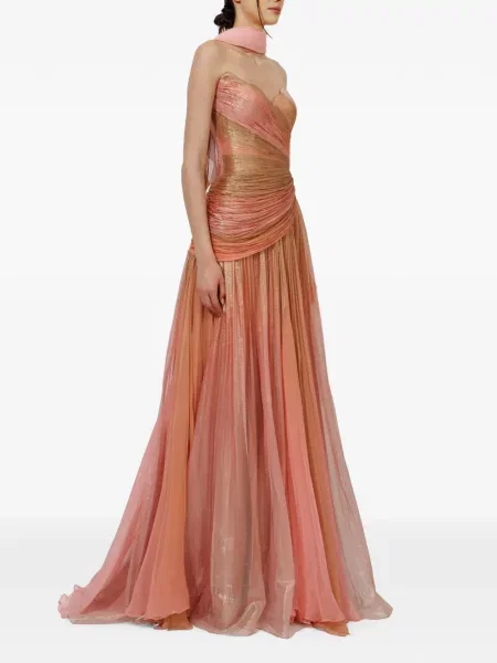 Rochie maxi Iris Serban cu imagine drapată roz