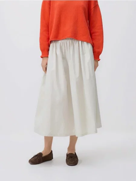 Reserved Fustă midi cu cordon decorativ crem