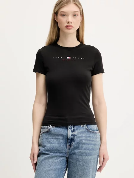 Тениска Tommy Jeans дамска черно