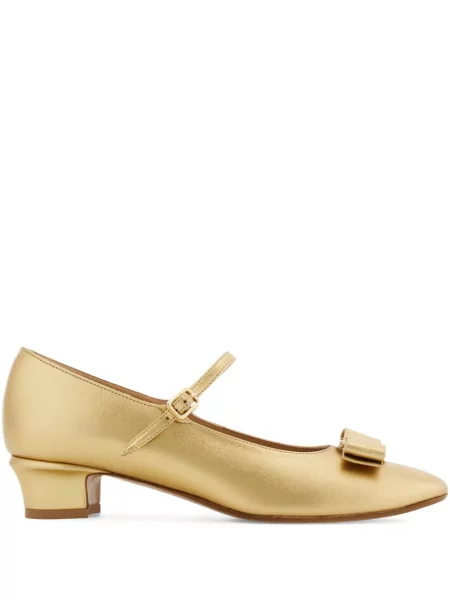Pantofi cu toc Ferragamo cu funde auriu