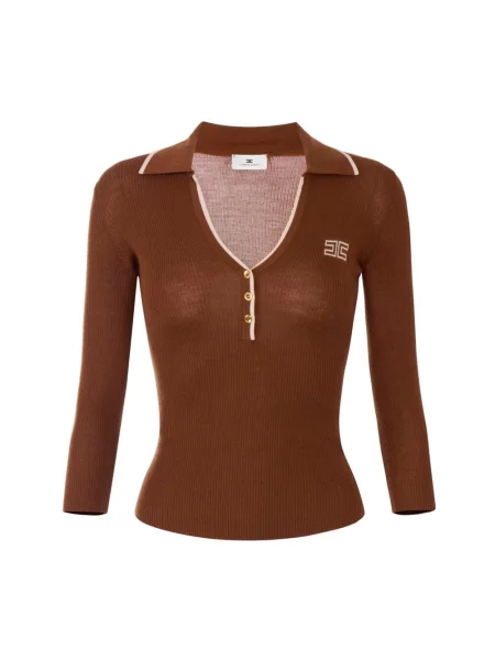 Sweter Elisabetta Franchi wełniany brązowy